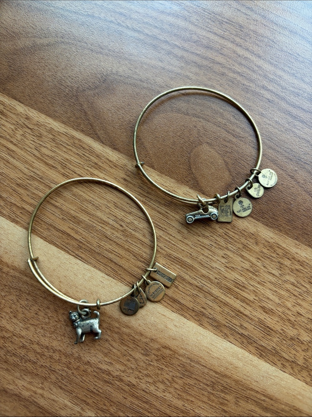 Alex and Ani Gold Charm Bangle Bracelets Set (Monopoly Cat and Car)